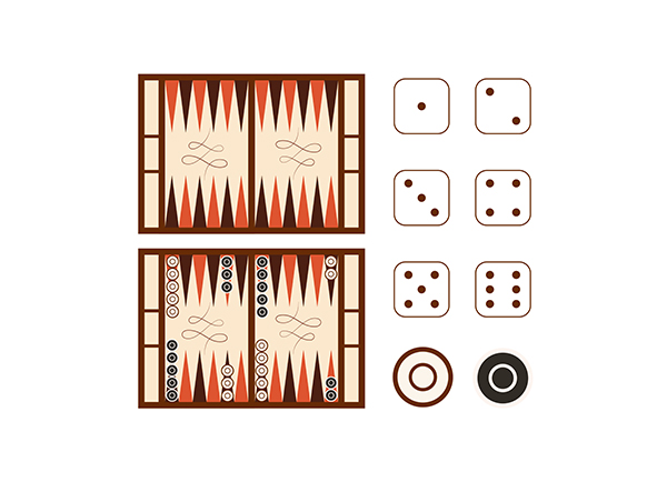 Classic backgammon game field with dice set isolated on white